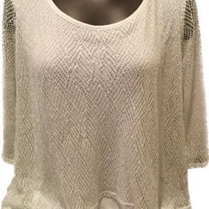 New York & Company Womens Blouse XS White Shiny Fall Winter Classy Party Top NEW
